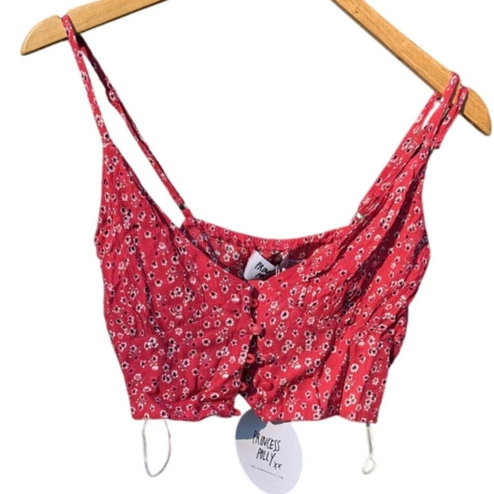 NWT Princess Polly Women 4 button front crop top red country Western cottage